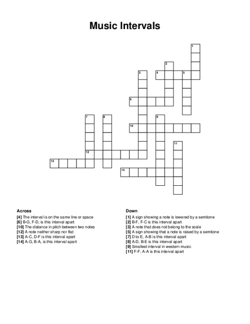 Music Intervals Crossword Puzzle