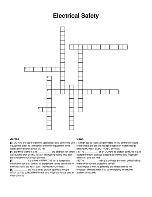 Electrical Safety Crossword Puzzle