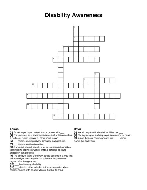 Disability Awareness Crossword Puzzle