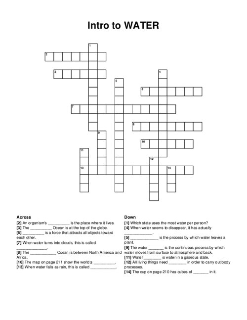 Intro to WATER Crossword Puzzle