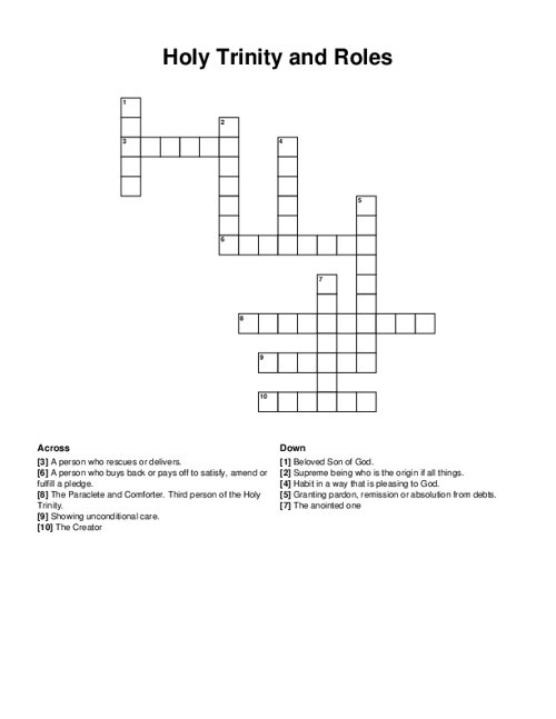 Holy Trinity and Roles Crossword Puzzle