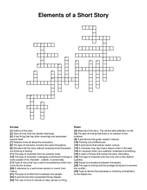 Elements of a Short Story Crossword Puzzle