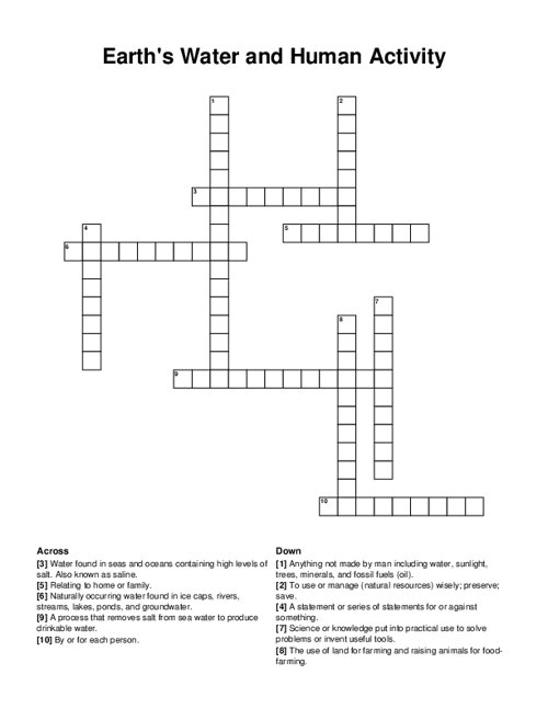 Earths Water and Human Activity Crossword Puzzle