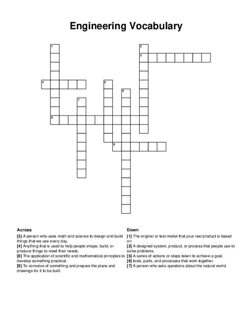 Engineering Vocabulary Crossword Puzzle