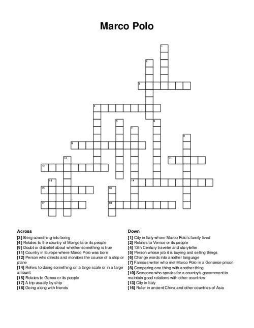 Marco Polo Crossword Puzzle