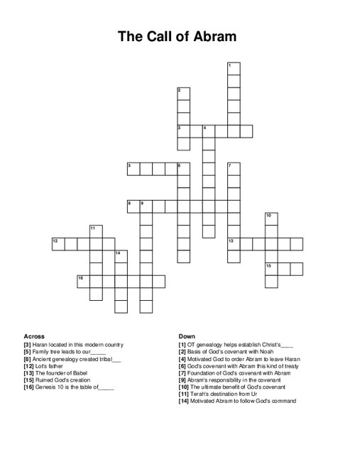 The Call of Abram Crossword Puzzle