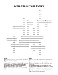 African Society and Culture crossword puzzle