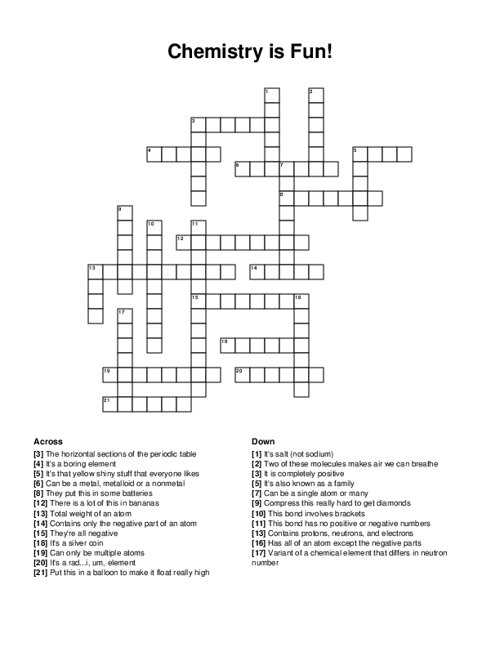 Chemistry is Fun! Crossword Puzzle