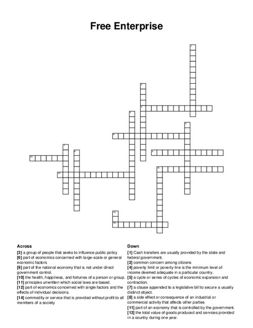 Free Enterprise Crossword Puzzle