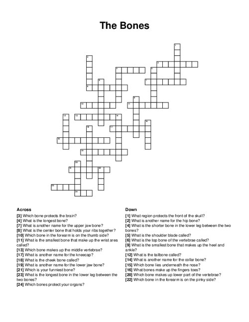 The Bones Crossword Puzzle