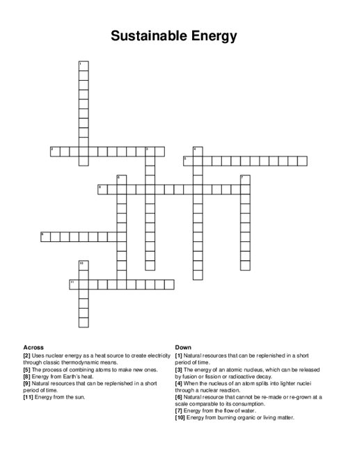Sustainable Energy Crossword Puzzle