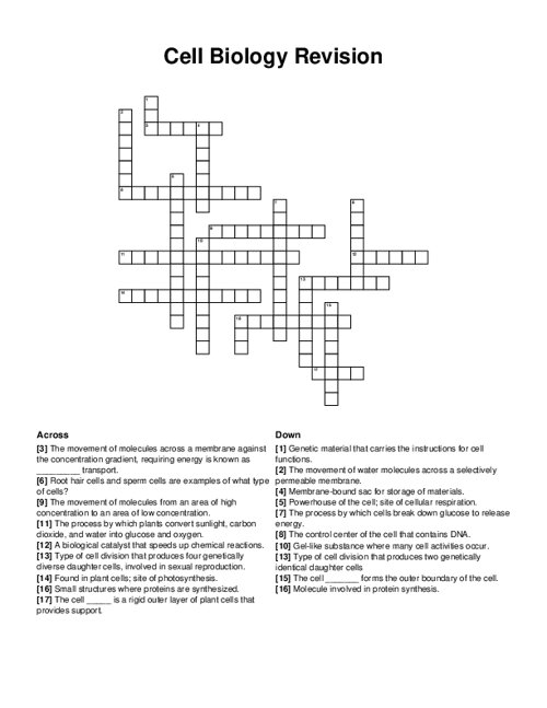 Cell Biology Revision Crossword Puzzle
