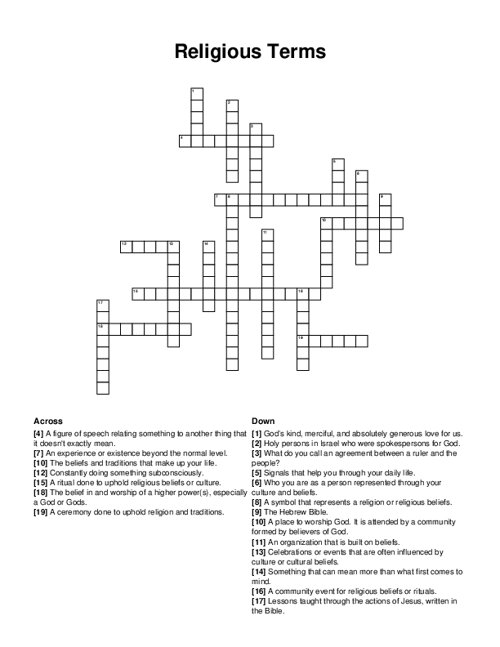 Religious Terms Crossword Puzzle