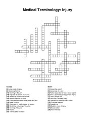 Medical Terminology: Injury crossword puzzle