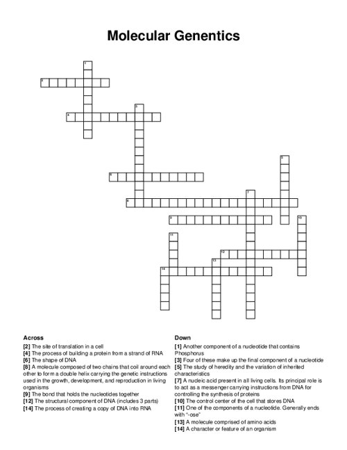 Molecular Genentics Crossword Puzzle