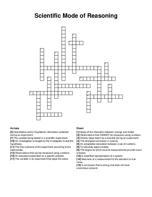 Scientific Mode of Reasoning Crossword Puzzle