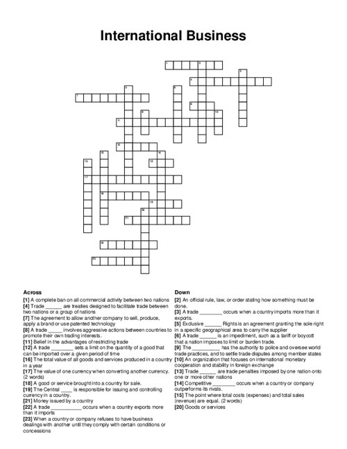 International Business Crossword Puzzle