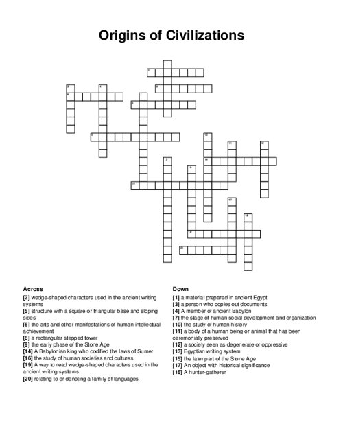 Origins of Civilizations Crossword Puzzle