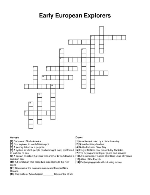 Early European Explorers Crossword Puzzle