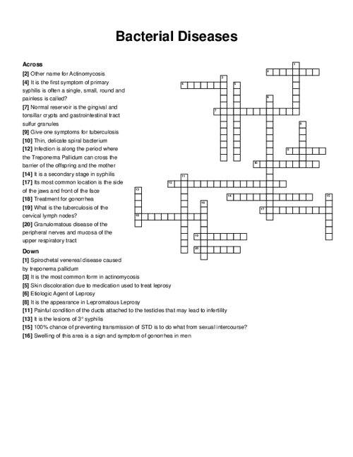 Bacterial Diseases Crossword Puzzle