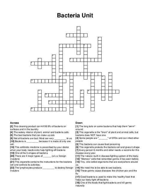 Bacteria Unit Crossword Puzzle