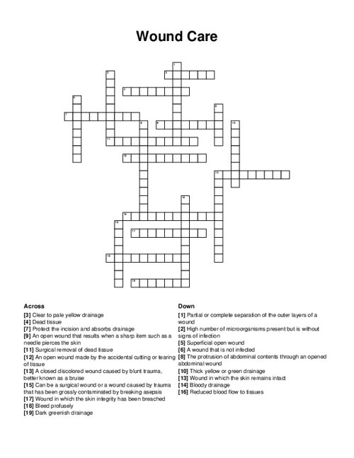 Wound Care Crossword Puzzle