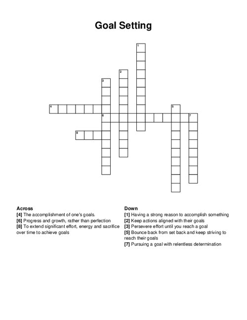 Goal Setting Crossword Puzzle