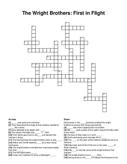 The Wright Brothers: First in Flight Crossword Puzzle