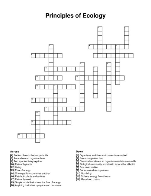 Principles of Ecology Crossword Puzzle