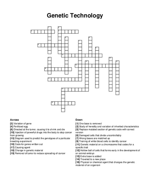 Genetic Technology Crossword Puzzle