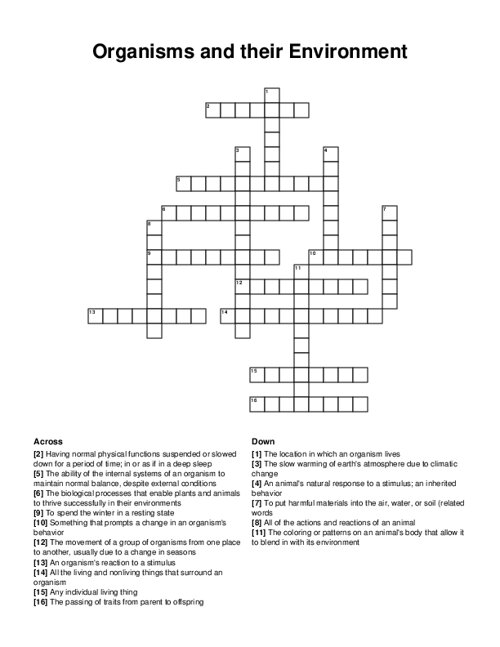 Organisms and their Environment Crossword Puzzle