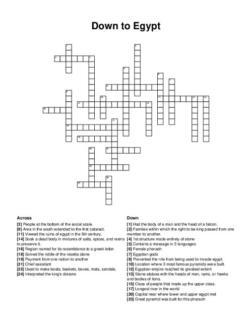 Down to Egypt Crossword Puzzle