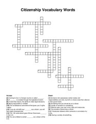 Citizenship Vocabulary Words crossword puzzle
