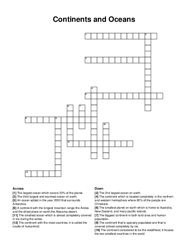 Continents and Oceans crossword puzzle