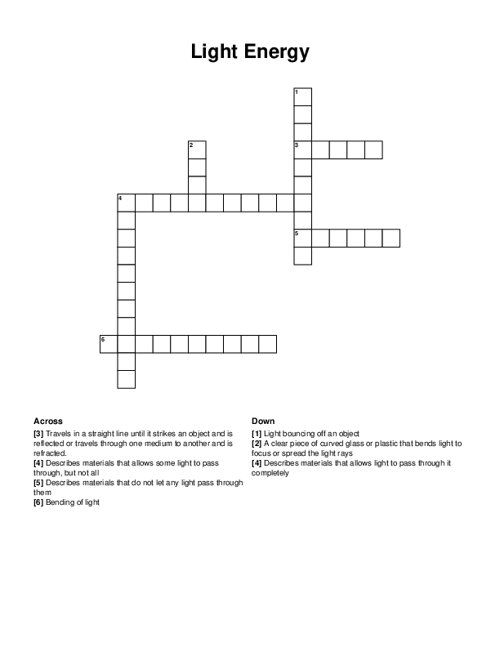 Light Energy Crossword Puzzle