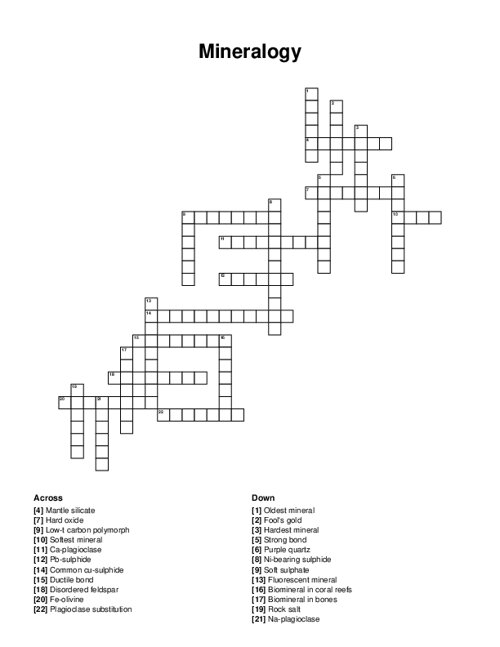 Mineralogy Crossword Puzzle