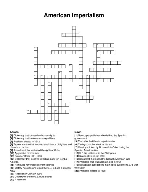 American Imperialism Crossword Puzzle