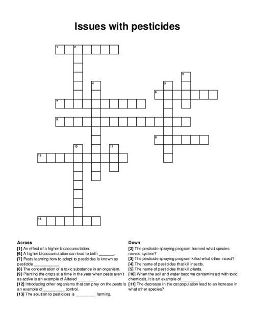 Issues with pesticides Crossword Puzzle