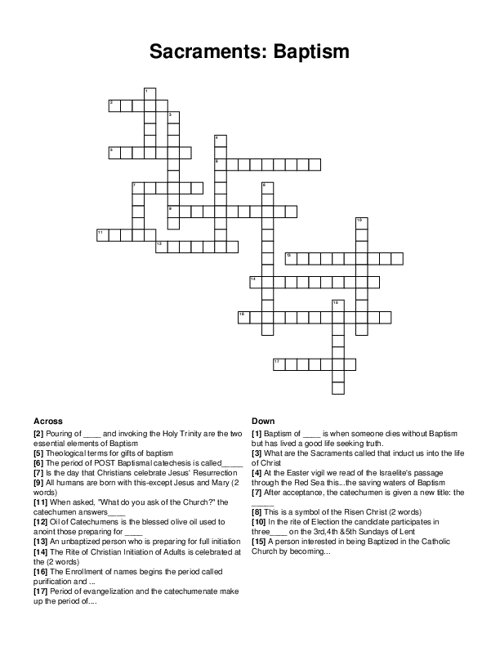 Sacraments: Baptism Crossword Puzzle