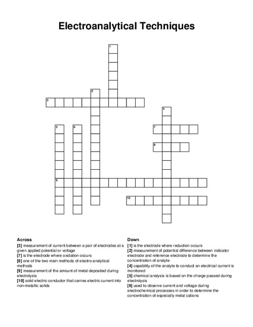 Electroanalytical Techniques Crossword Puzzle