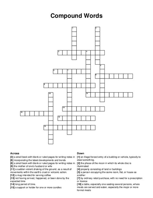Compound Words Crossword Puzzle