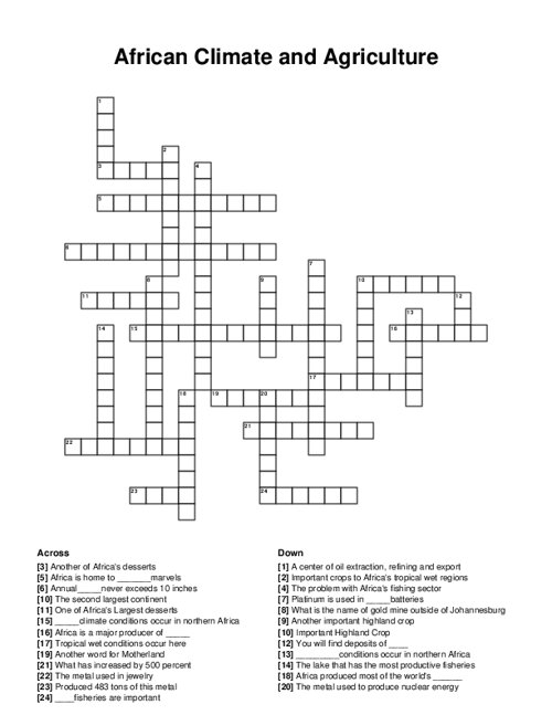 African Climate and Agriculture Crossword Puzzle
