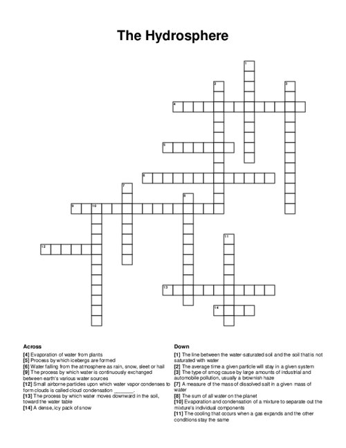 The Hydrosphere Crossword Puzzle