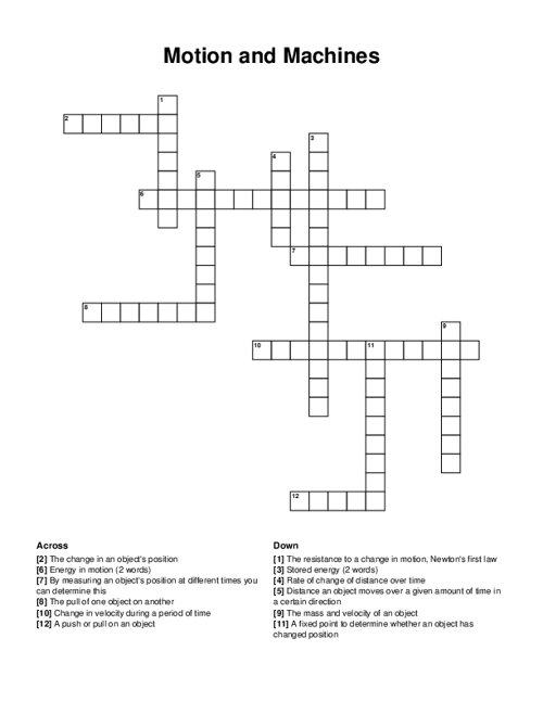 Motion and Machines Crossword Puzzle