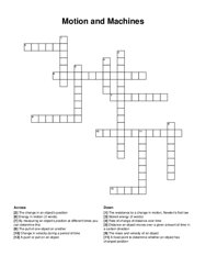 Motion and Machines crossword puzzle