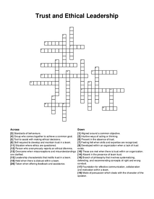 Trust and Ethical Leadership Crossword Puzzle