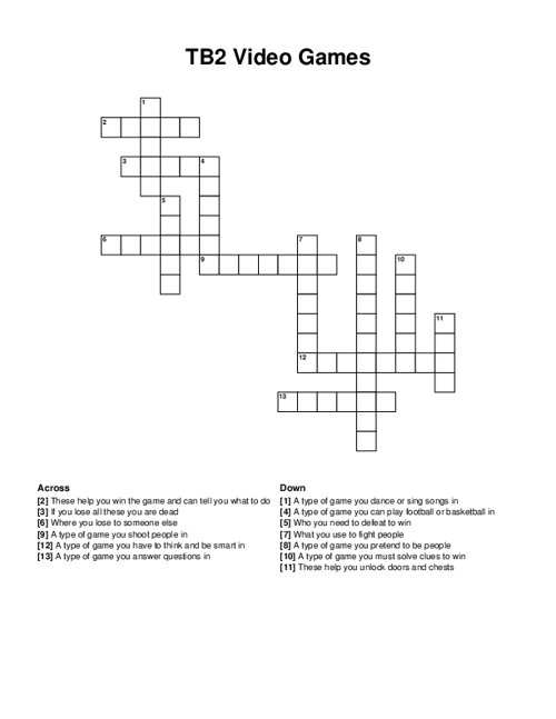 TB2 Video Games Crossword Puzzle