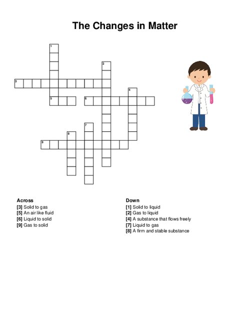 The Changes in Matter Crossword Puzzle