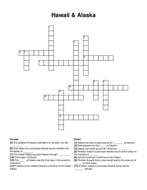 Hawaii Alaska Crossword Puzzle