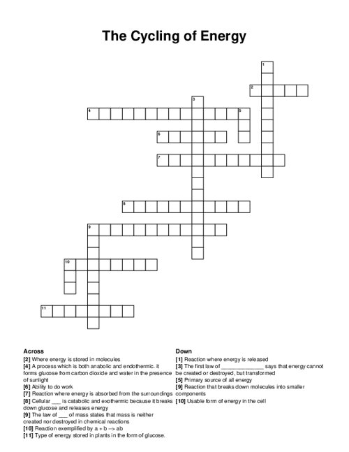The Cycling of Energy Crossword Puzzle